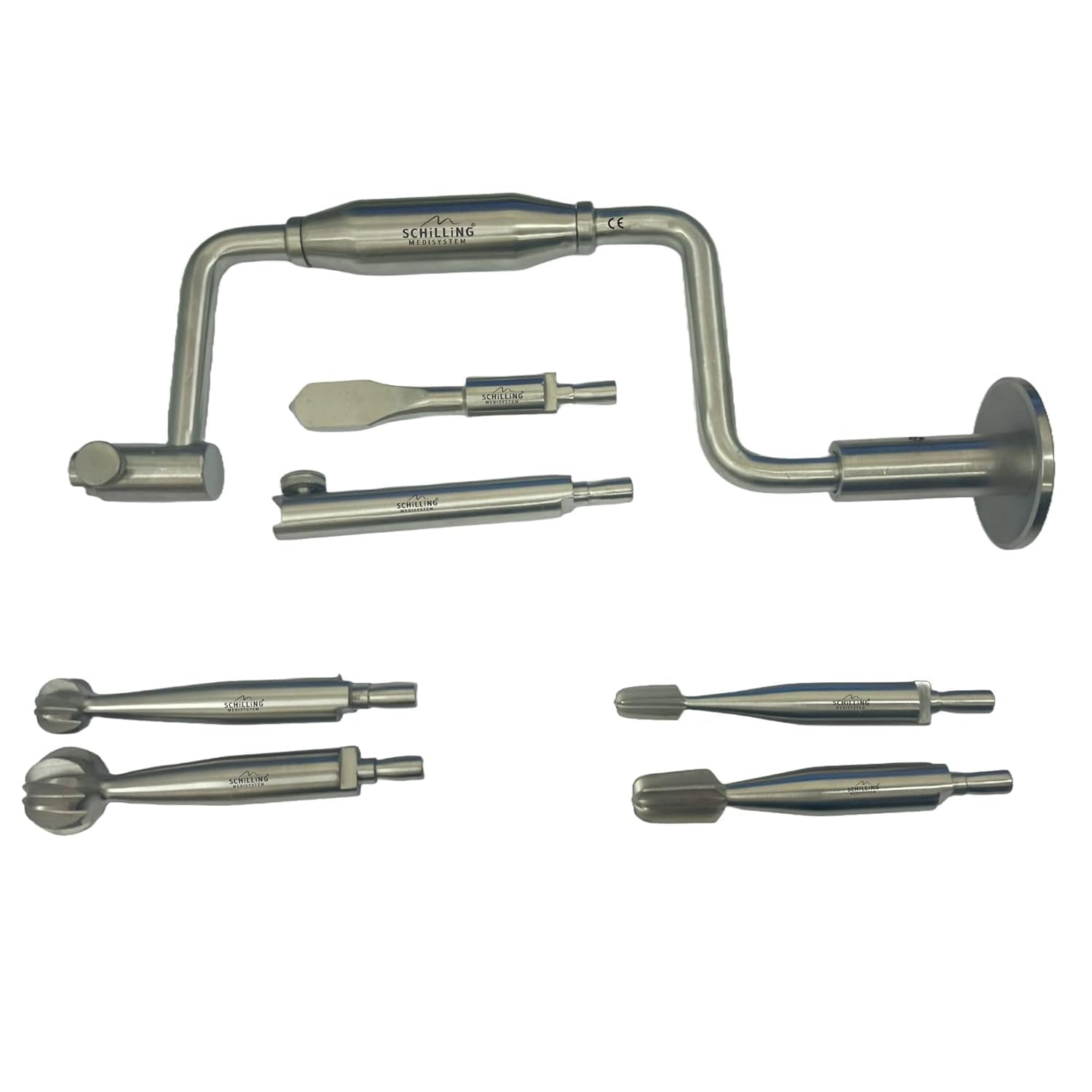 Schilling Medisystem Hudson Brace Set of 7 — Orthopedic Instrument Set with Brace, Extension, Perforator & Burrs